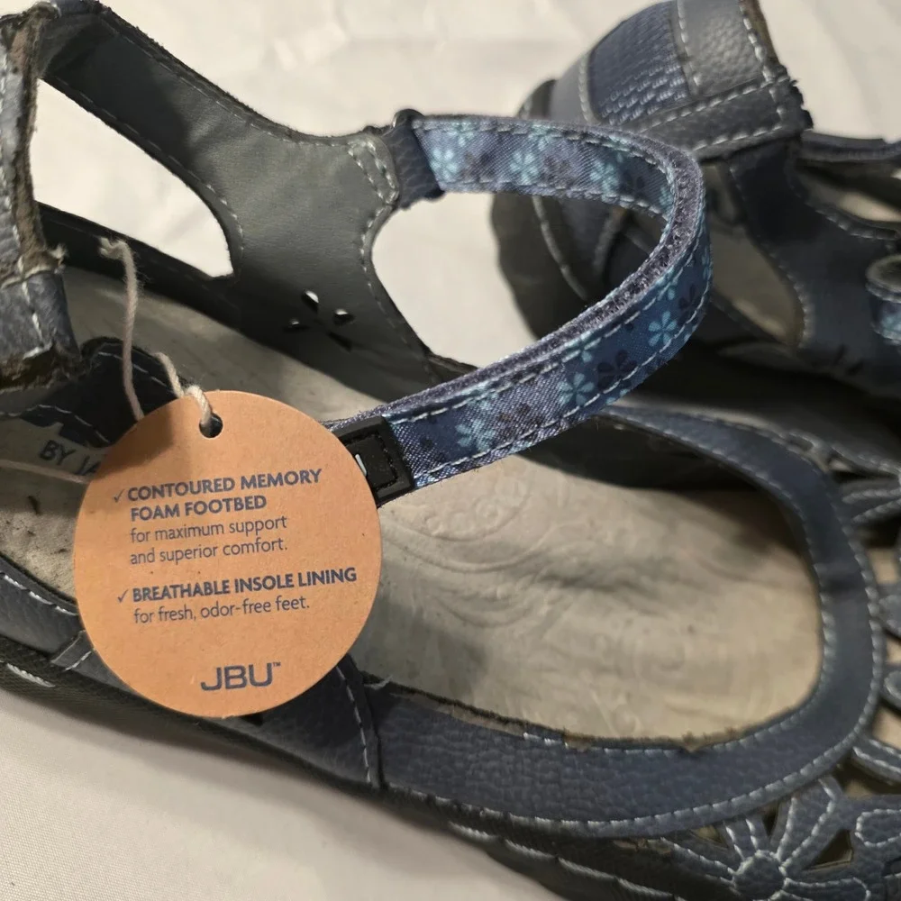 JBU by Jambu Comfort Shoes Womens Navy Mary Jane Flats Floral Cutout Memory Foam